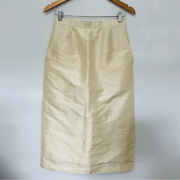 VINTAGE | Ivory Taffeta Satin Pencil Button Down Split Side High Rise MIDI Skirt - Picture 7 of 10